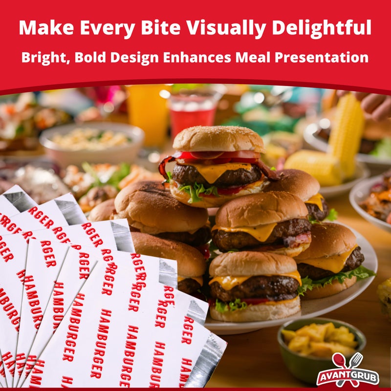 Avant Grub Retro, Grease Proof Burger Wrappers 50 Pk. Great BPA Free Cookout Supply. Pro Quality Bulk Hamburger Bags Are Large and Insulated. Allergen Friendly BBQ Foil Paper Perfect For Baseball Themed Party. - Image 5
